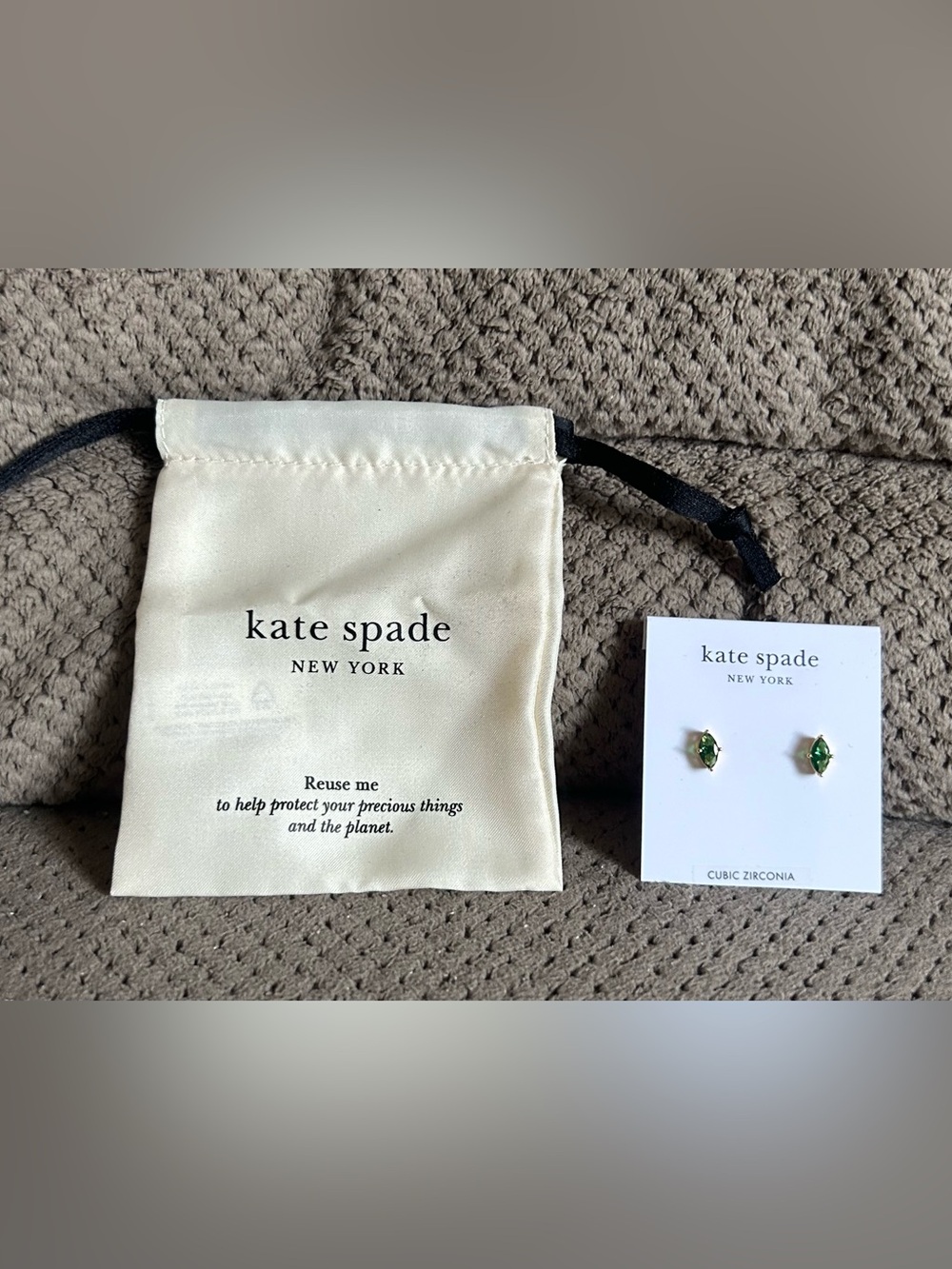 kate spade Emerald Crystal Stud Earrings with Gold-Tone Setting - Picture 2 of 3